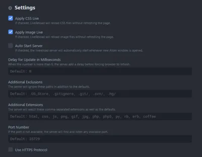 Livereload settings.