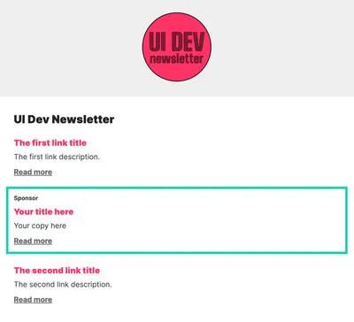 Screenshot of UI Dev Newsletter with sponsor link example highlighted.